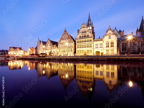 Historic buildings at Graslei harbor in Gent, Belgium