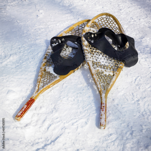 Snowshoes in snow, Orangeville, Dufferin County, Ontario, Canada photo