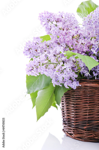 Fototapeta Naklejka Na Ścianę i Meble -  Lilac bouquet in a wicker basket