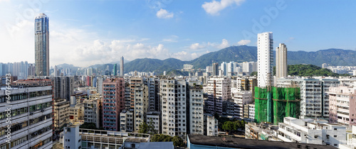 Hong Kong aerial view panorama with urban skyscrapers