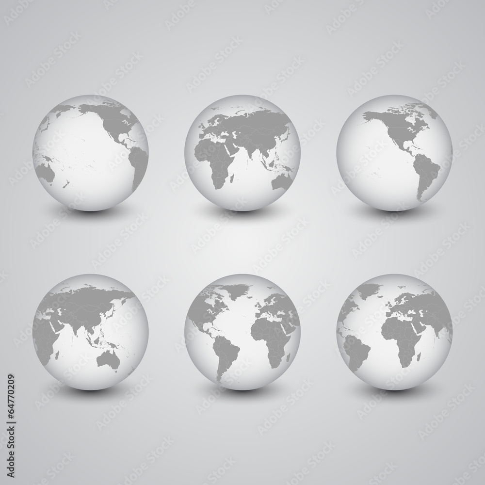Set of globes, World Map Vector