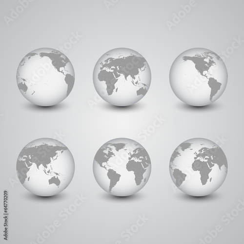 Set of globes, World Map Vector