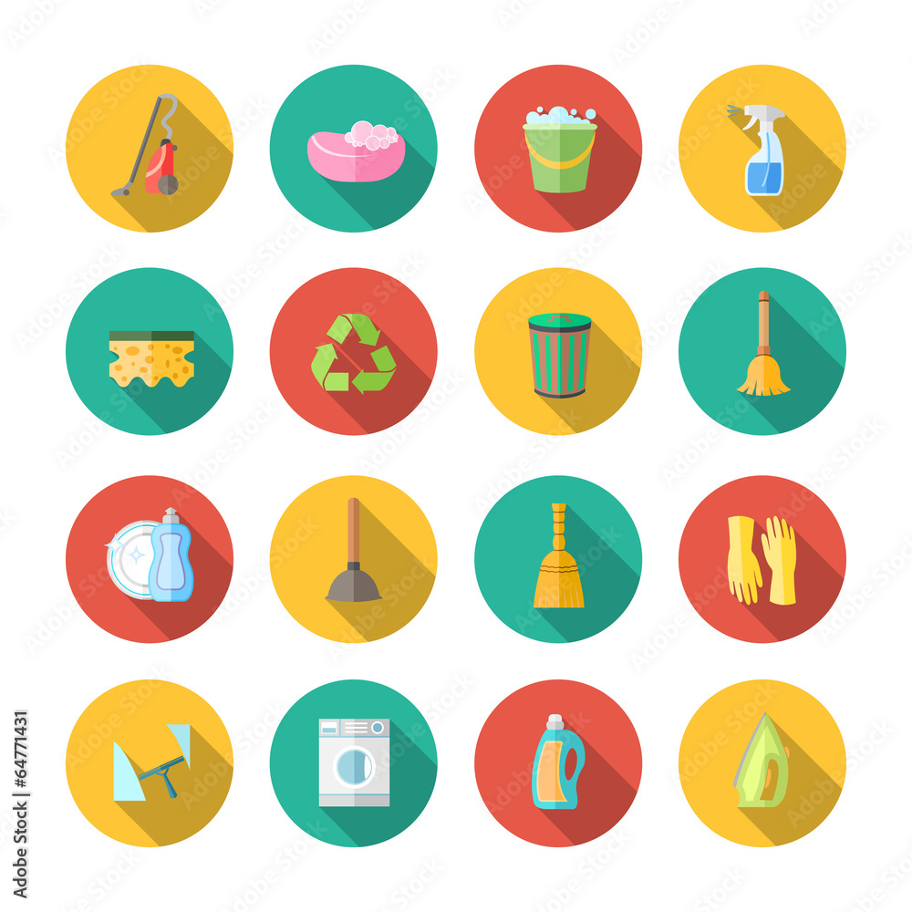 Cleaning Icons Flat Set Cleaning Icons Flat Set