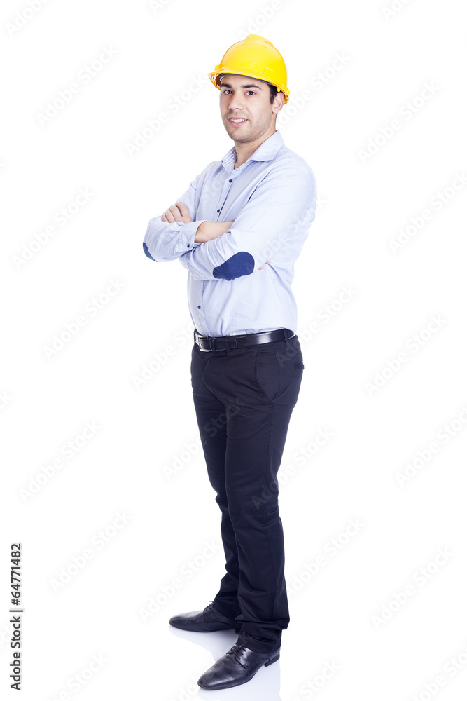 Full body portrait of a handsome engineer, isolated on white Full body portrait of a handsome engineer, isolated on white
