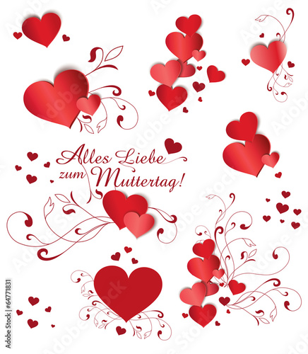 Set mit Herzen für Muttertag in Rot