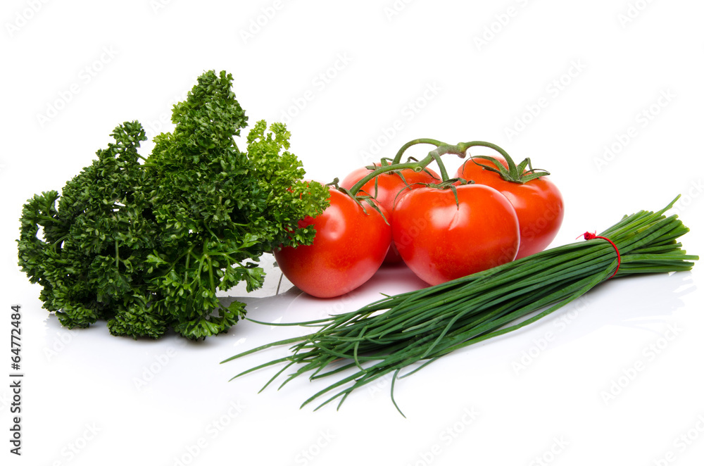 Bunch of chives, tomatoes and parsley Bunch of chives, tomatoes and parsley