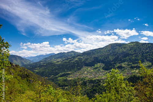 Mountain landscape in Georgia Kaukaz with beautiful sky and tree