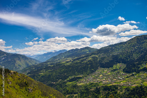 Mountain landscape in Georgia Kaukaz with beautiful sky and tree