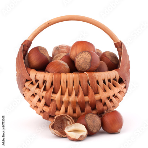 Hazelnuts in wicker basket