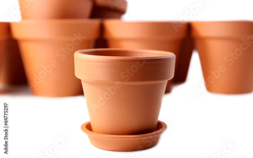 Clay flower pots, isolated on white