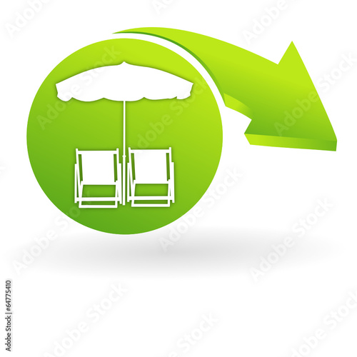 chaises longues et parasol sur web symbole vert
