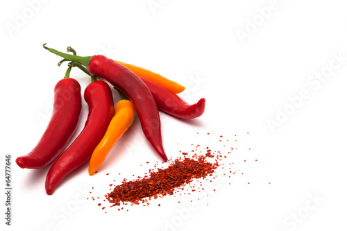 Quadro su tela Chilis und Chiliflocken Draufsicht