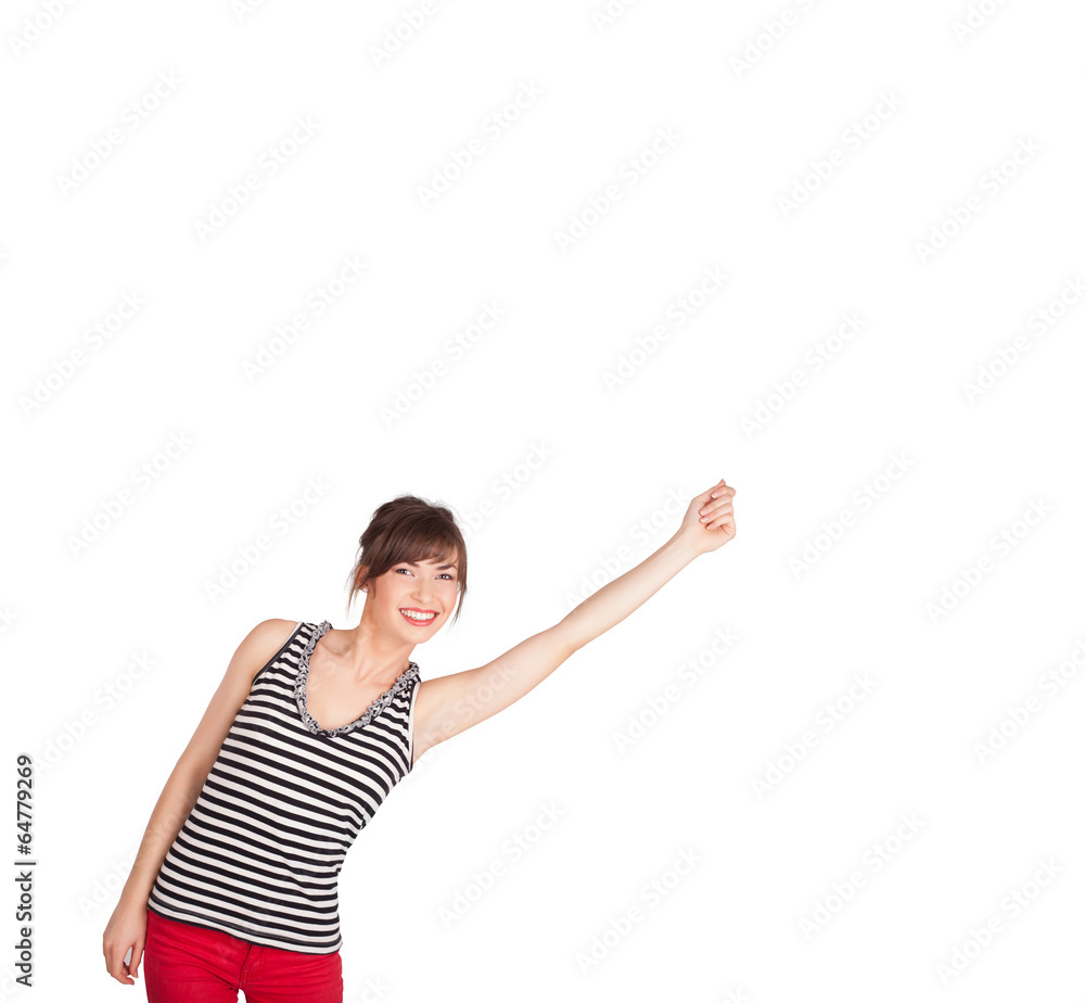 Young lady gesturing with copy space Young lady gesturing with copy space