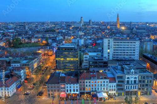Antwerp aerial at twilight, Belgium
