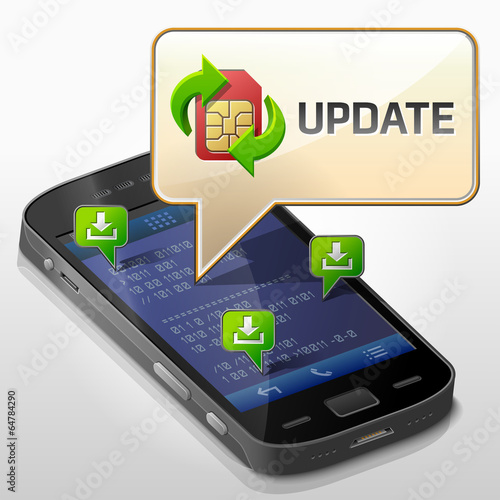 Smartphone with message bubble about update pop up over screen