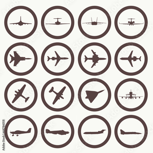 Big collection of different airplane icons.