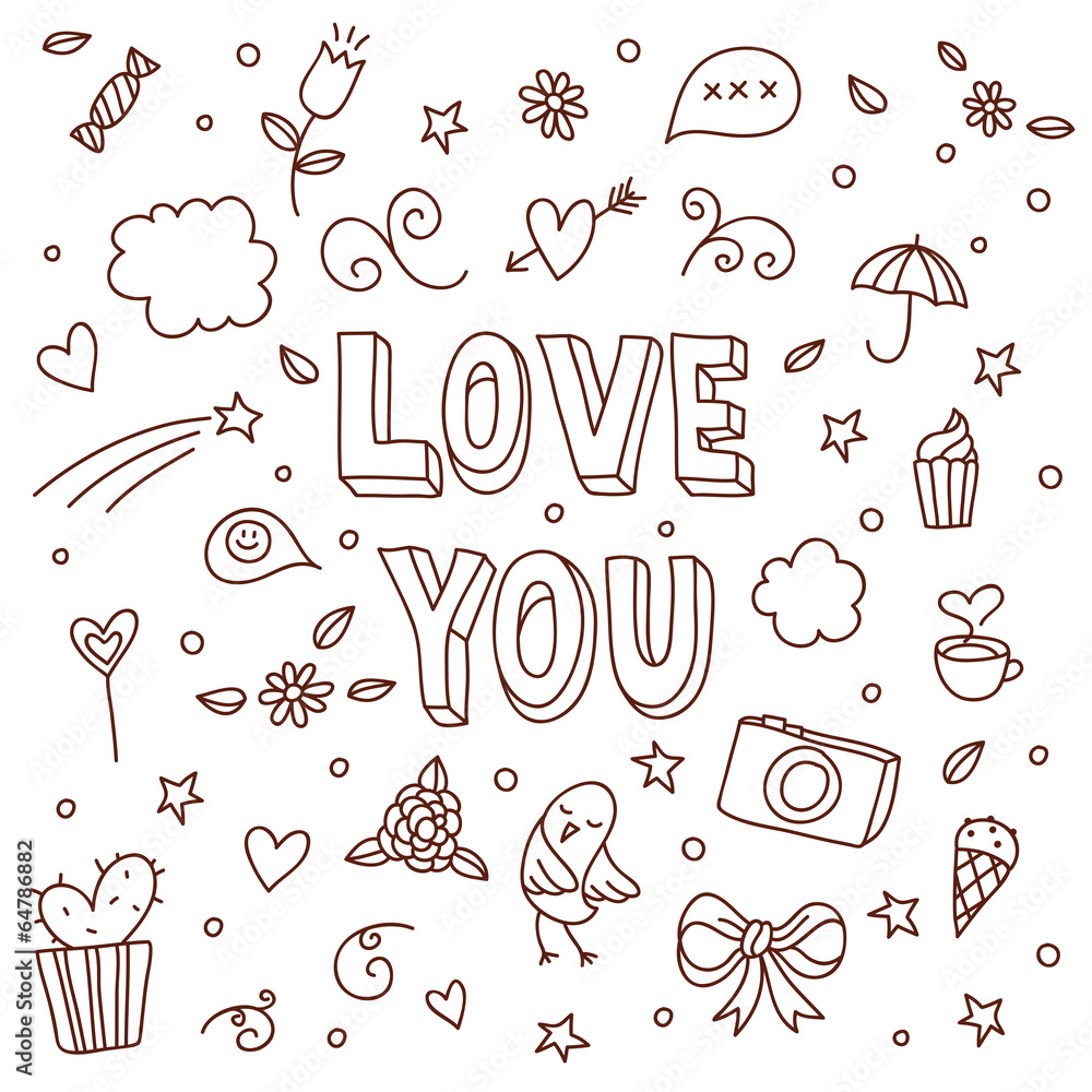 Fototapeta premium Cute love hand drawn vector design elements card