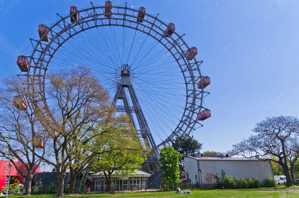 Fototapeta premium Viennese giant wheel in Prater amusement park at Vienna