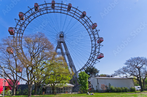 Viennese giant wheel in Prater amusement park at Vienna