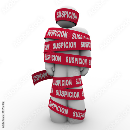 Fotografía Suspicion Man Wrapped Red Tape Criminal Suspect Caught