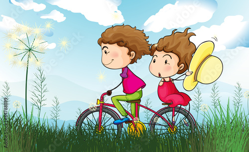 A couple biking