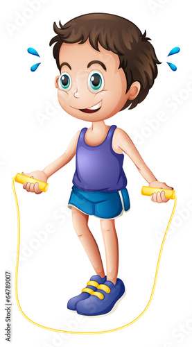 A young man playing with the skipping rope