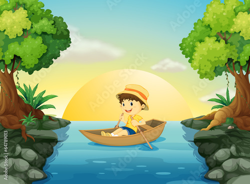 A boy boating