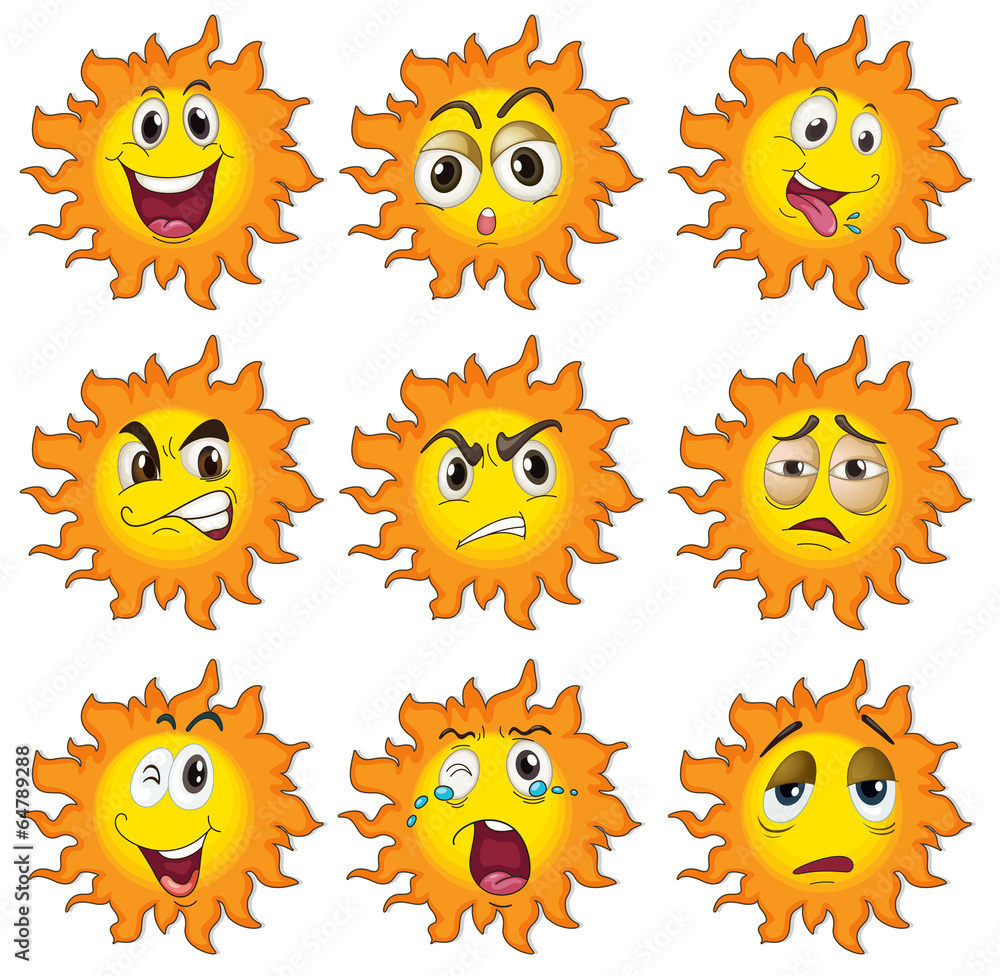 Different facial expressions of the sun Different facial expressions of the sun
