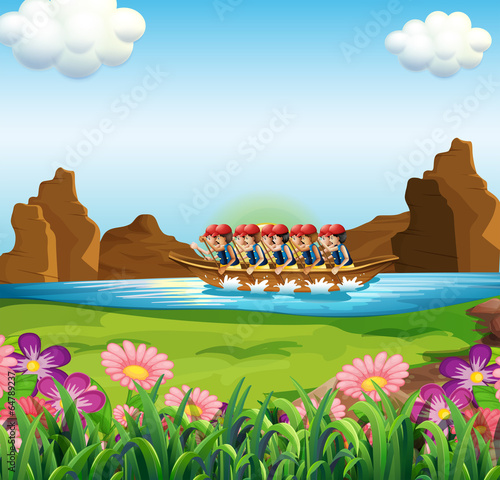 A group of men boating