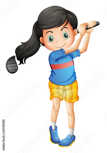 A young girl playing golf