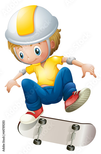 A boy playing with the rollerskate