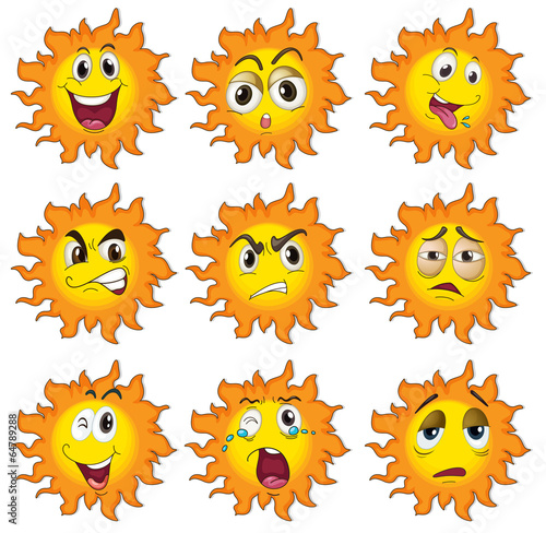 Different facial expressions of the sun