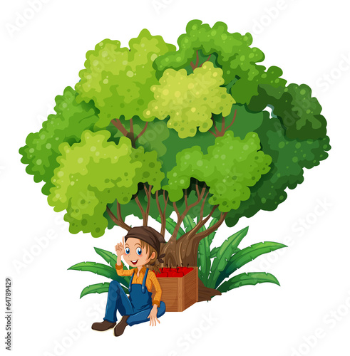A young farmer under the tree