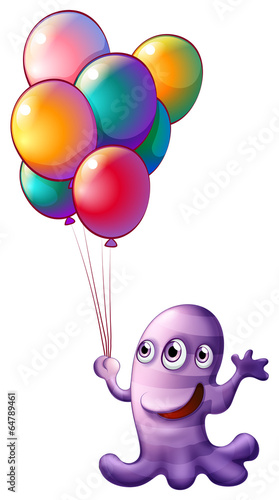 A monster holding balloons