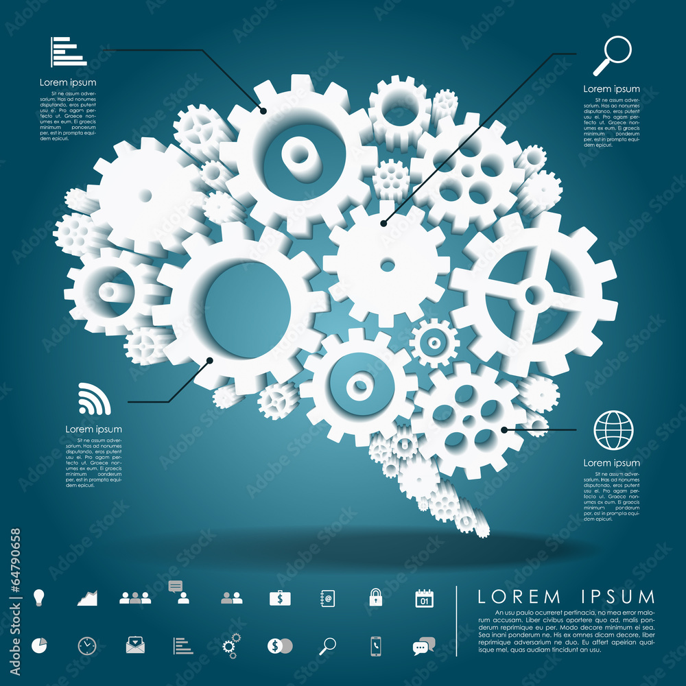 brain gear 3d with business icon brain gear 3d with business icon