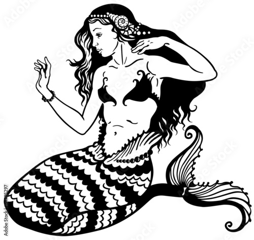 mermaid black white #64795297