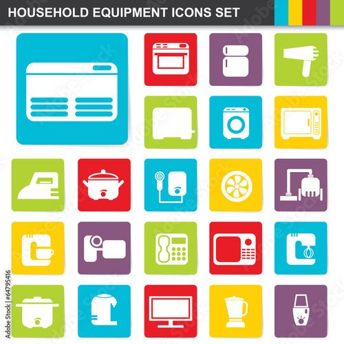 flat design household equipment icons set