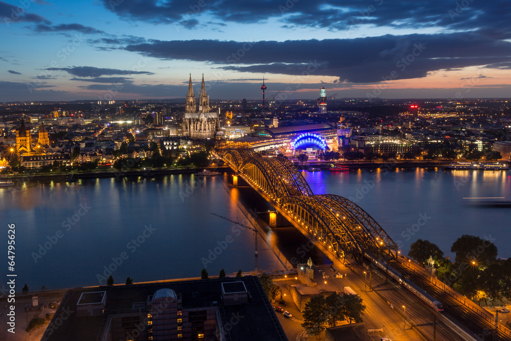 Aerial View of Cologne, Germany, at Twilight