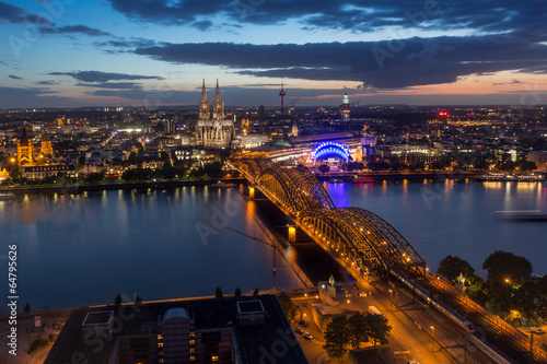 Aerial View of Cologne, Germany, at Twilight