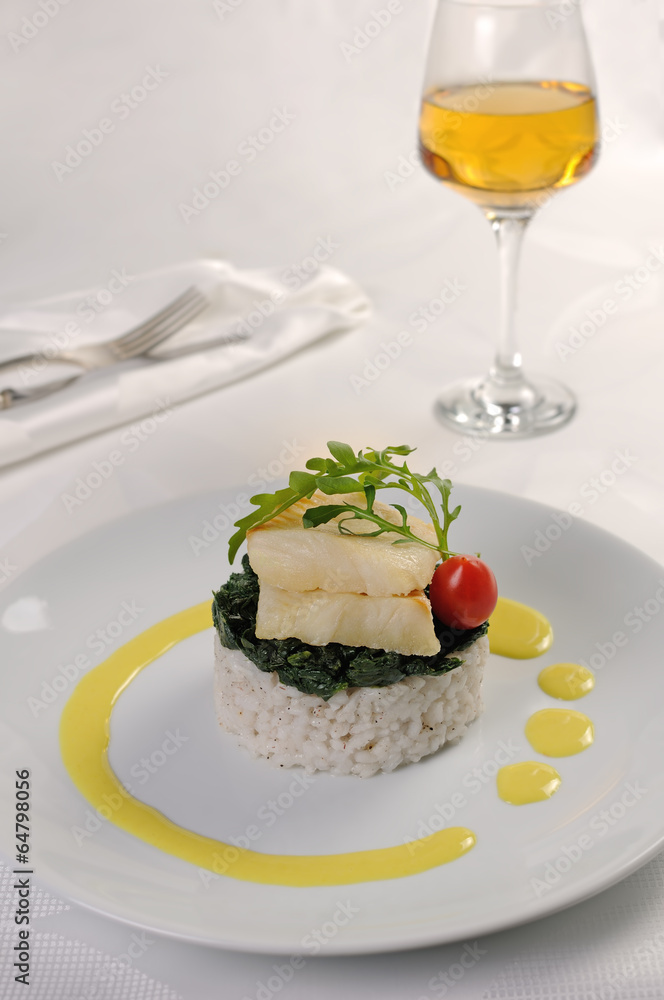 Flounder fillets with risotto and spinach Flounder fillets with risotto and spinach