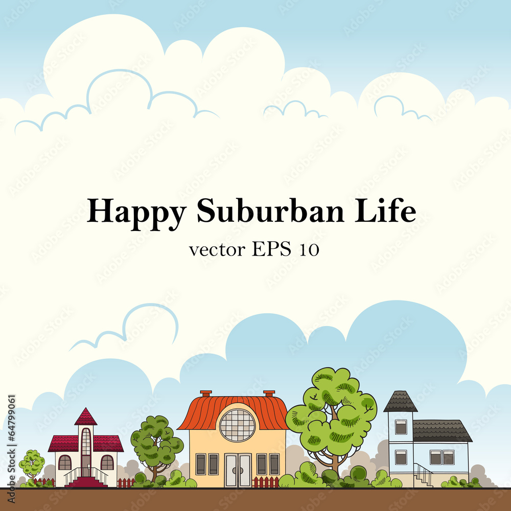 Happy suburban life. Vector illustration