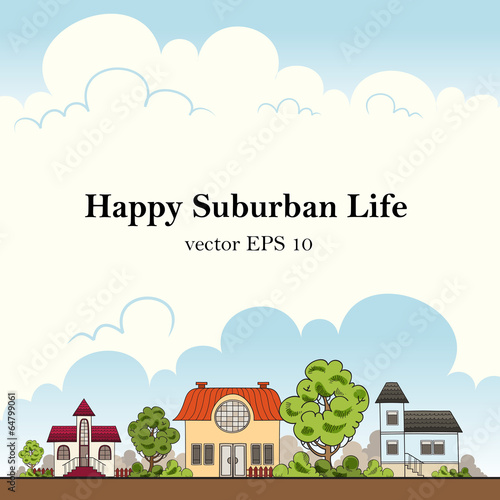 Happy suburban life. Vector illustration
