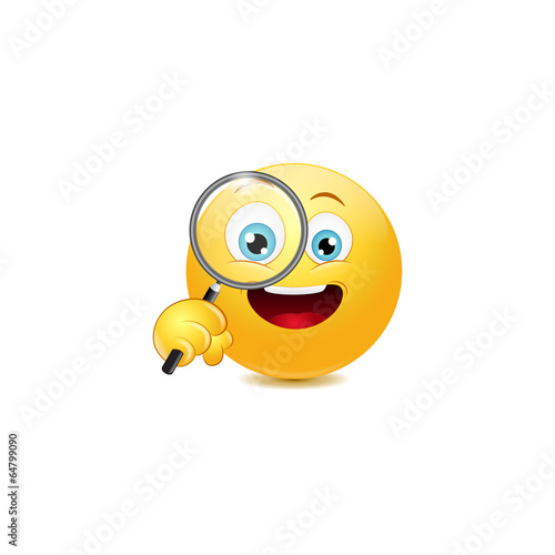 Emoticon holding a magnifying glass