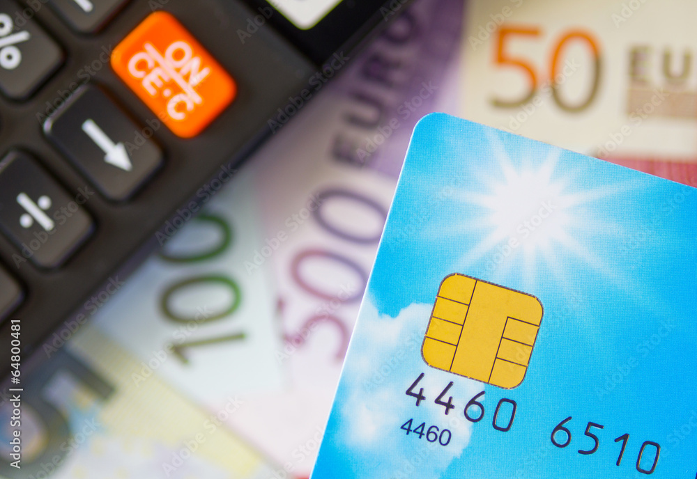 Euro money with calculator and credit card Euro money with calculator and credit card