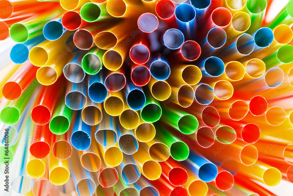 Colored Plastic Drinking Straws closeup