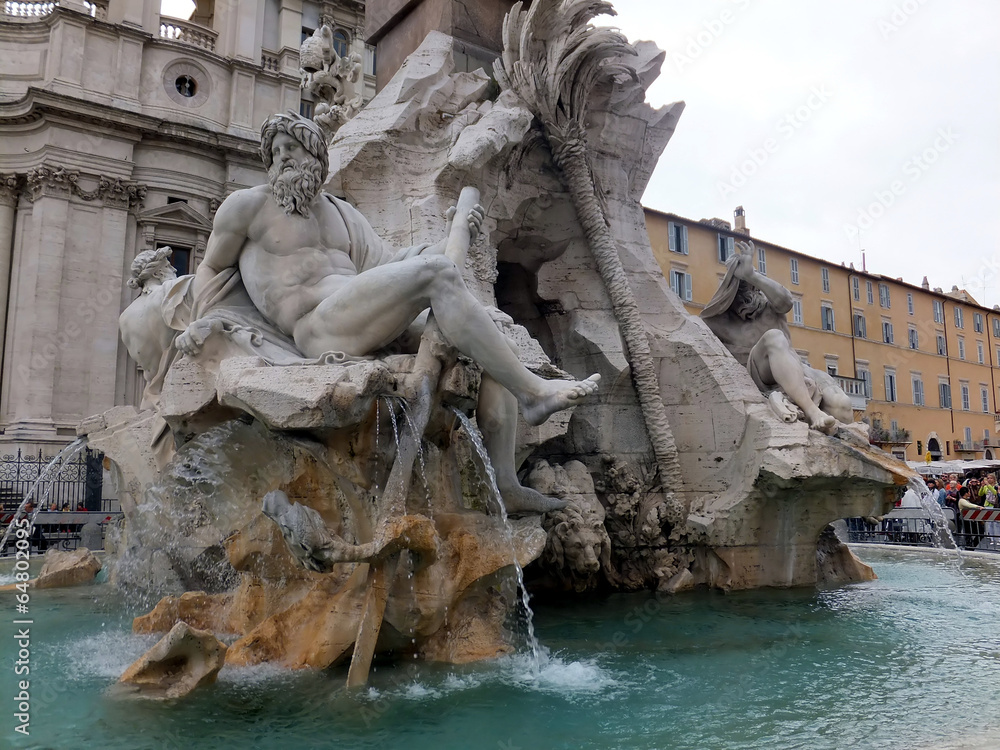 Detail of the Fountain of the Four Rivers in Piazza Navona, Rome