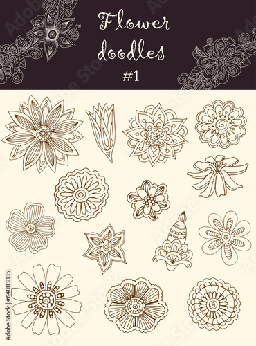 Fototapeta Naklejka Na Ścianę i Meble -  Vector set #1: doodle flowers. Series of doodles.