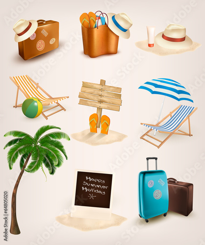 Set of vacation related icons. Vector.
