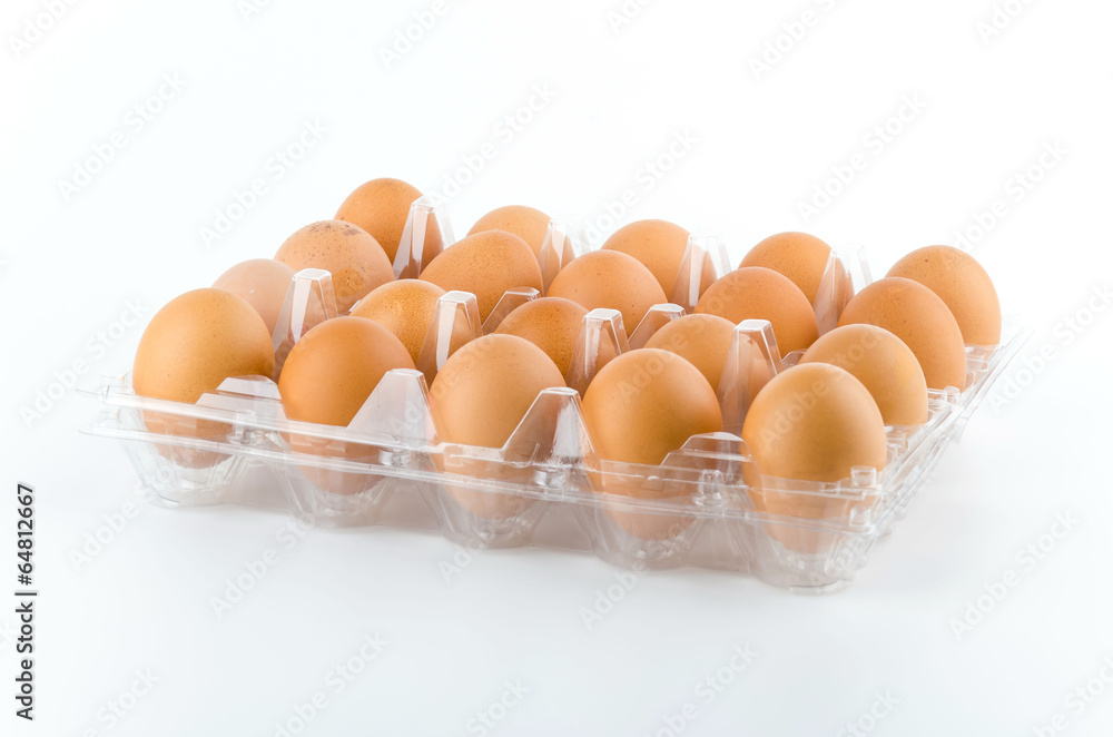 Eggs packed isolated white background Eggs packed isolated white background