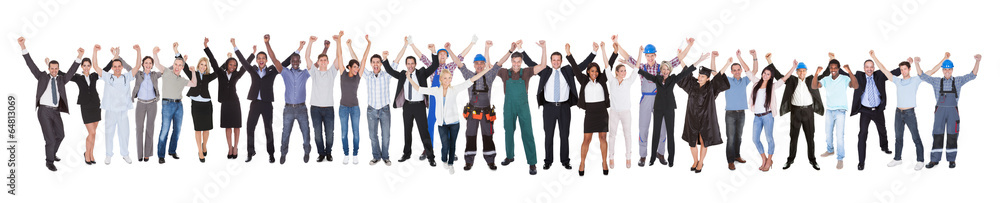 Excited People With Different Occupations Celebrating Success
